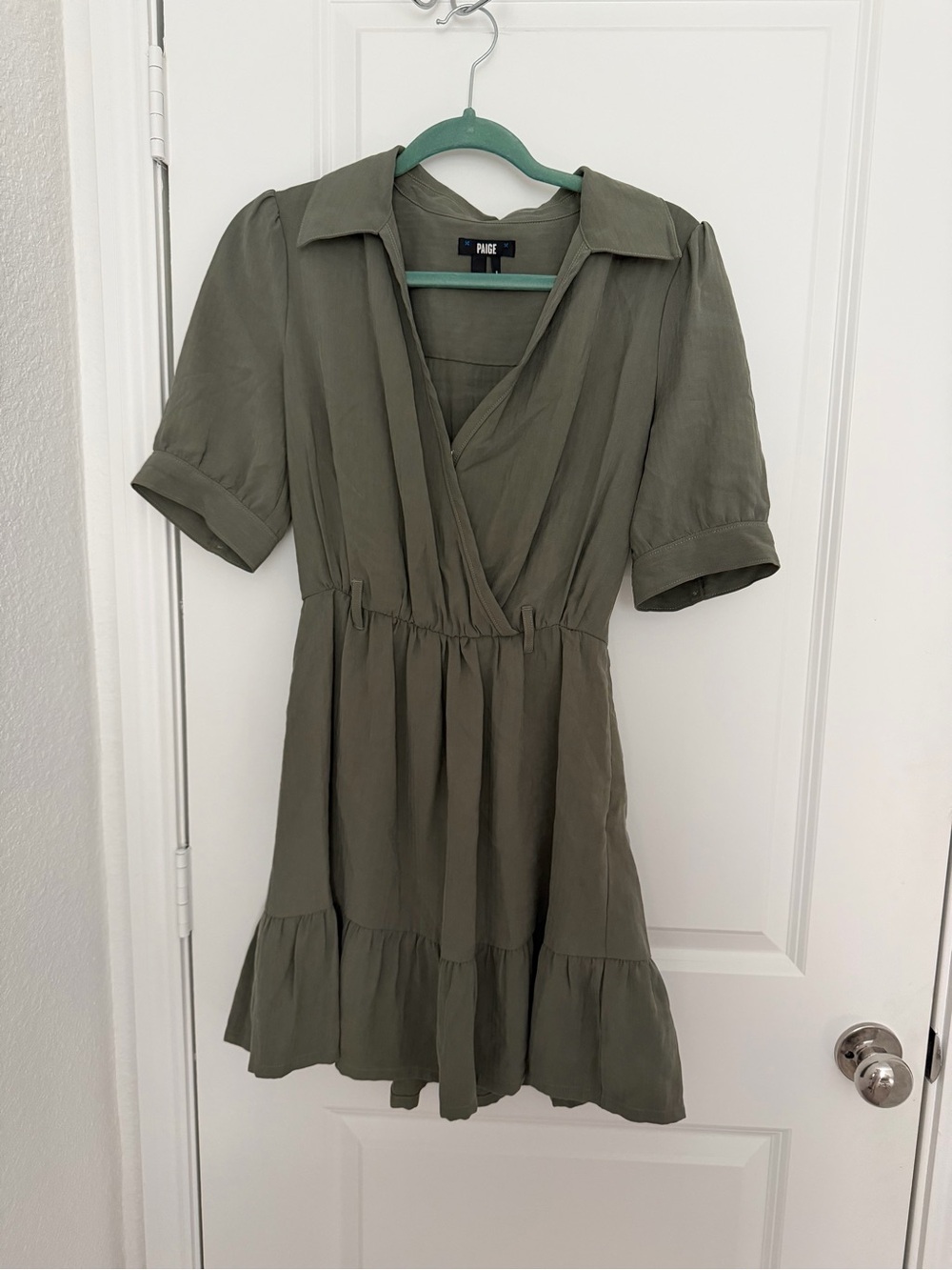 PAIGE Olive Wrap Mini Dress with Ruffle Hem